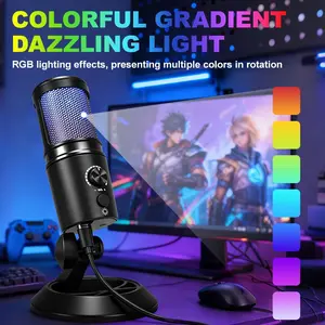 Gaming USB Microphone with RGB Ambient Lighting, Clear Voice Without Distortion, Plug and Play, Perfect for Streaming and Gaming, Dynamic RGB Mic