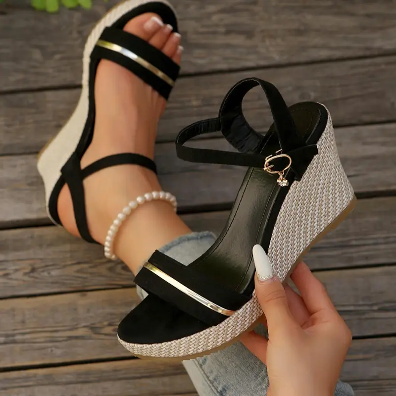 Women's Fashionable Peep Toe Ankle Strap Wedge Sandals, Peep Toe Wedges, Wedge Heeled Sandals, Casual Versatile Platform Sandals for Daily Wear, Lightweight Breathable Comfortable Shoes for Women & Girls, High Heels