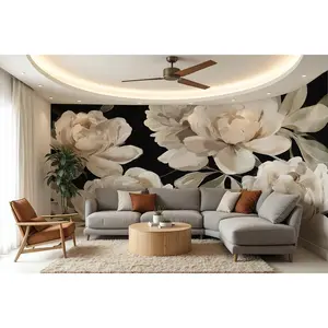 Painted Peony Wallpaper Mural in Peel & Stick Canvas Vinyl or Non-Woven