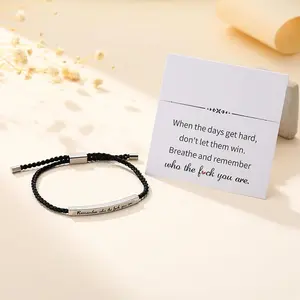 Inspire Bracelet Remember Who The F You Are Women's Woven Rope Stainless Steel Adjustable Cuff Trendy Stack Bangle Inspirational Gift