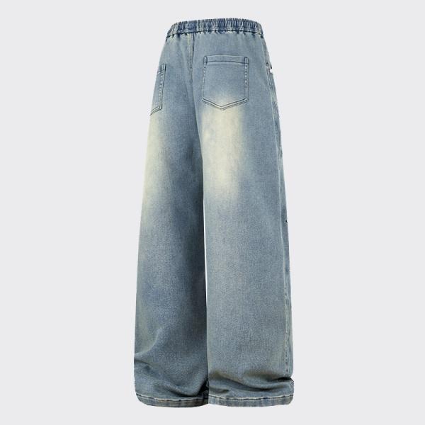 New Heavyweight Straight Loose Fit Men's Jeans with Elastic Drawstring Waistband Stylish Wide Leg Pants