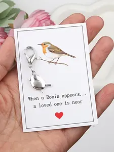 Robin Bird Memorial Bag Charm Pendants, Charms for bags, Silver Bird Bag Chain Charms with "When a Robin Appears, a Loved One is Near" Sentiment, Bag Decoration Keychain, Bag Pendant for Mom or Beloved, Ideal for Keeping Their Memory Close
