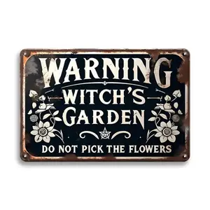 "Witch's Garden" Halloween Warning Tin Metal Sign - Vintage Gothic, Farmhouse Garden Decor - Rustic Witchcraft Plaque for Home, Bar - 8x12 In, Yard Sign, Rustic Farmhouse Design Signage Home Signboard