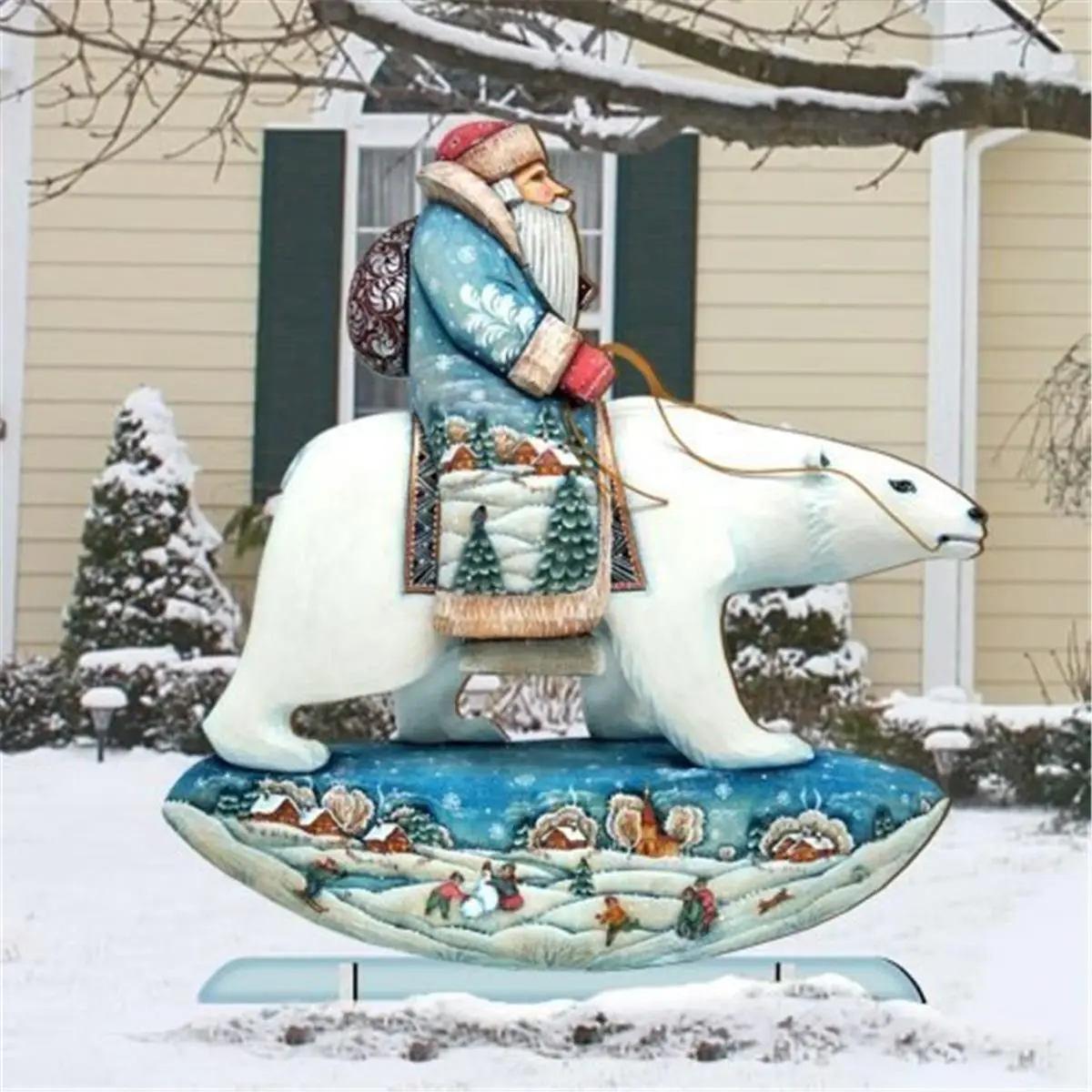 G.DeBrekht 8116382 Santa Polar Bear Wooden Christmas Ornament Set of 2, Decor, Gift, Decoration, Hand