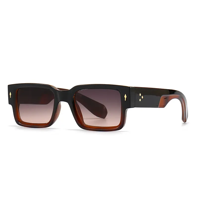 Thick Square Fashion Sunglasses, Edgy Acetate Frame with Rivet Detail and 100% UV400 Protection, High Quality Eyewear, Anti-Slip Design