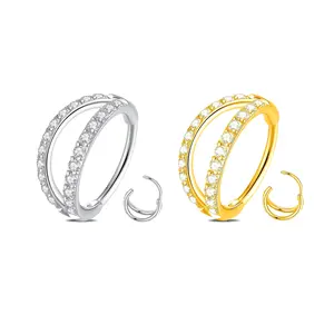 HERVAY 18G Hinged Segment Double Open Stack CZ Nose Hoop 316L Stainless Steel Helix Rook Conch Cartilage Daith Tragus Earrings 8mm 10mm Clear Cubic Zirconia Piercing Jewelry Clicker Septum Ring for Women Men