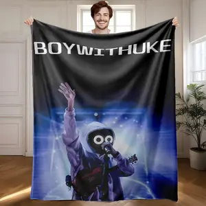 1 piece Live performance photos of BOYWITHUKE themed flannel blanket - Super soft flannel blanket, Flannel Cozy Blanket, suitable for beds and sofas, all-season use, modern design, digitally printed pattern, 100% polyester material, machine washable
