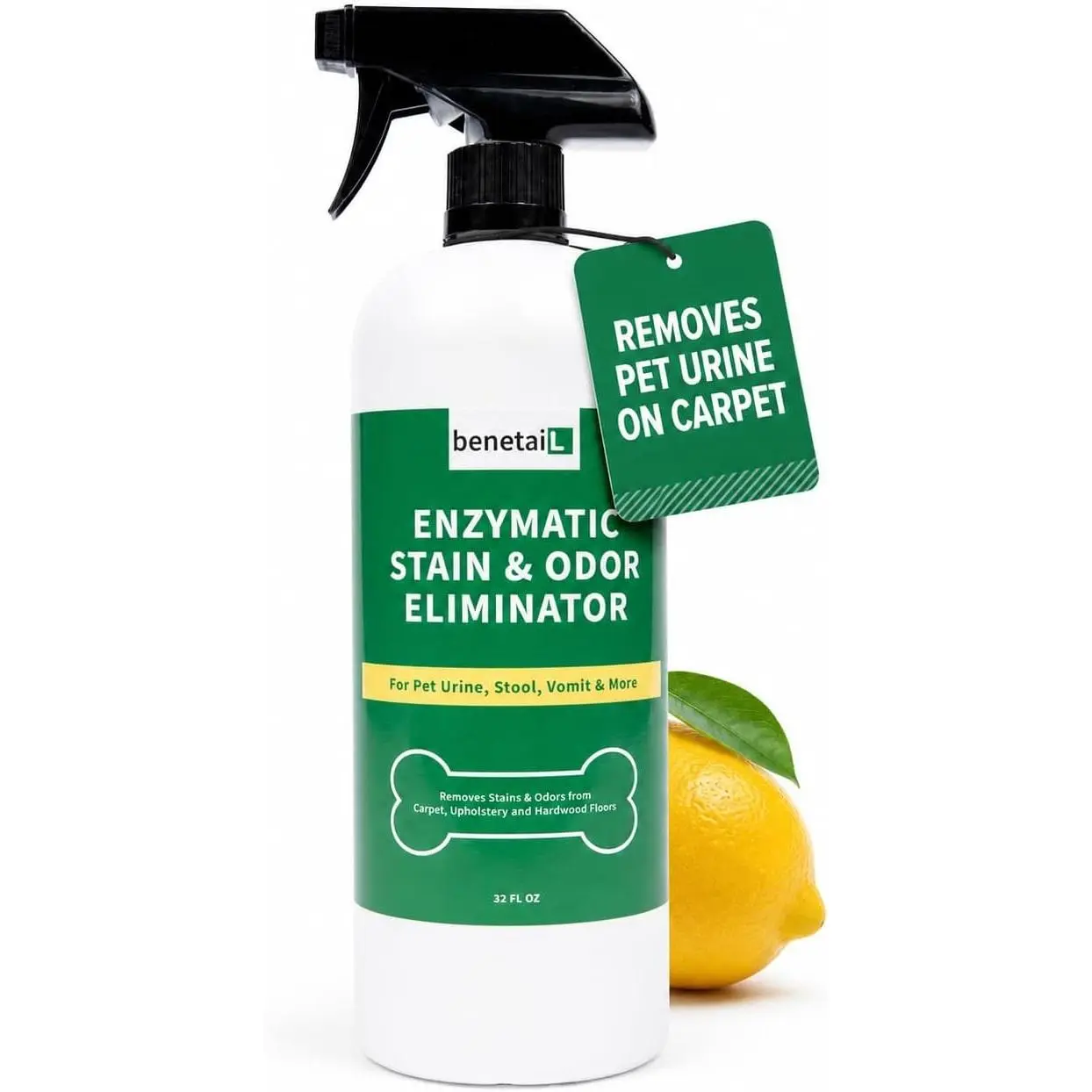| Pet Enzymatic Stain & Odor Eliminator for Strong Odors Around the Home - Carpet Cleaner for Dog & Cat Urine - 32oz Spray | Pee, Poop & Vomit Remover | Works On Carpet, Rugs, Upholstery & More | Odor & Stain Removal
