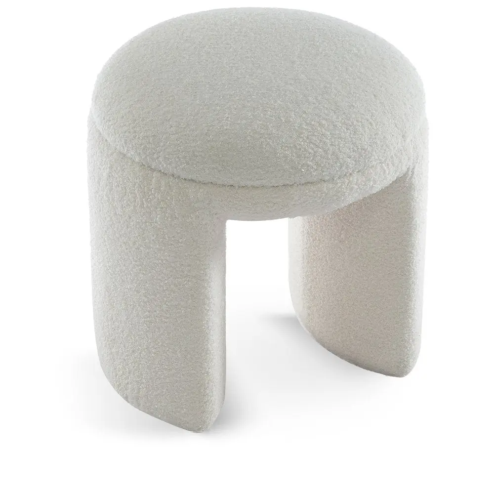 Bowen Cream Faux Shearling Teddy Fabric Ottoman/Stool