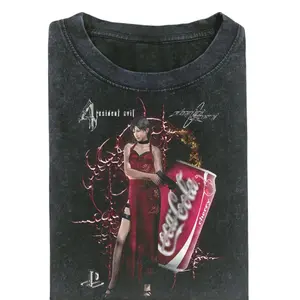 Resident Evil Ada Wong Graphic T-Shirt, Ada Holding Cherry Coke Can With Red Dress Fighting Monster Scene, Unisex Streetwear Tee For Video Game Fans, Urban Outfit