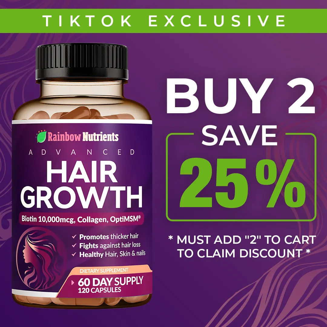 Rainbow Nutrients Advanced Hair Growth Supplement | Biotin 10,000mcg, Collagen & Saw Palmetto | Hair Vitamins for Hair Loss Supports Thicker Fuller Hair | Hair Skin & Nails  | 60 Day Supply