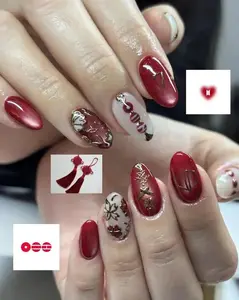 BTS Concert Press-On Nails, Kpop Army Reusable Red-Gold 3D Chrome Korean-Style Nail Art, Army Fan Gift