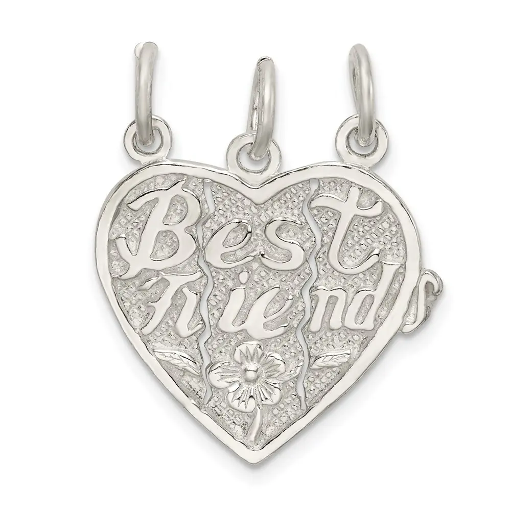 925 Sterling Silver Best Friends 3 Piece Break Apart Heart Charm Set BFF Trio Squad Gift