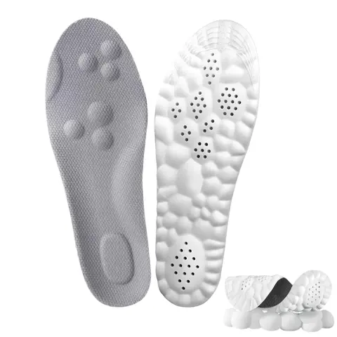 4D Cloud Technology Foam Insoles - Ergonomic Arch Support, Plantar Fasciitis Pain Relief, Breathable Fabric with Ventilation Holes, Acupoint Massage, Cushioned Heel, Impact Reduction, Work Boot & Athletic Use