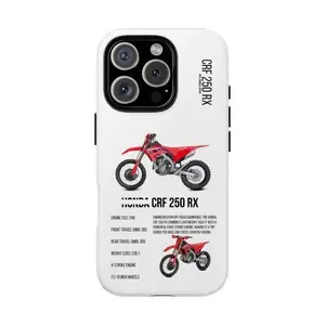 White Protective Case – CRF 250 RX Racing Specs Design – Off-Road Dirt Bike Graphic – Slim Shockproof Cover – Suitable for iPhone 17-11 Pro Max/Plus and  Samsung Galaxy S23-25