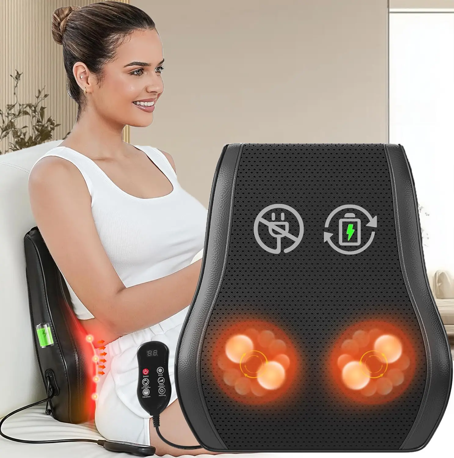 Admbm Neck Massager on TikTok Shop - 40°C Warm Hot Compress for Waist & Back Relief - 14 4D Deep Kneading Shiatsu Massage Points, Adjustable Speed Levels, Vibration Mode, Optional Heat Function, Rechargeable Battery Adjustable