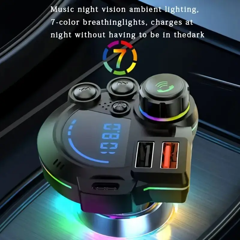 Bluetooth FM Transmitter for Car, PD 20W Type-C Fast Charger, Bluetooth 5.3 Wireless MP3 Player, Dual USB Car Charger, Hands-Free Calling, RGB LED Display, HiFi Stereo Music Adapter for 12V-24V Vehicles