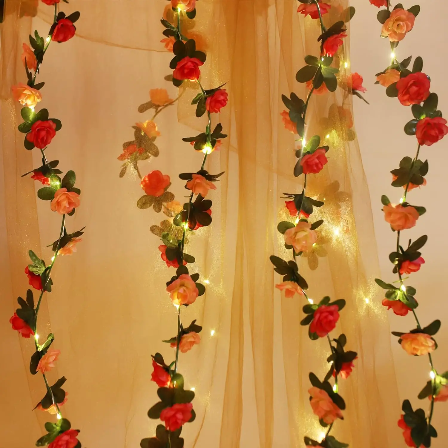 30 LED Rose Flower String Lights 8.2ft Artificial Flower Garland with Lights Hanging Fake Rose Flower Vine Lights for Garden Wedding Party Decor Birthday Bedroom Wall Decor