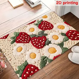 A soft and durable floor mat with a strawberry daisy pattern, machine washable and easy to clean with a non-slip backing. Suitable for kitchen mats, living room rugs.
