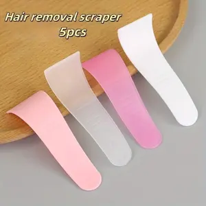 HomeDailyEss 5-piece set of depilatory cream razors, facial mask rod razors, reusable, easy to clean, arc-shaped design, durable plastic material, convenient for use and cleaning, special depilatory scraper, beauty tool, random color