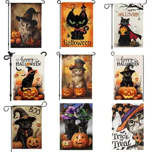Halloween Pumpkin Cat Decorative Garden Flag Double Sided Printed Outdoor Decorative Flags Ornaments Decoration