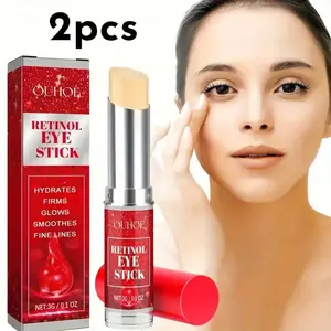 2Pcs Retinol Brightening Eye Stick, infused with Hyaluronic Acid, Squalane and Vitamin C, hydrates firms and relieves eye puffiness, dark circles and fine lines, mild plant-based formula portable for daily and travel use