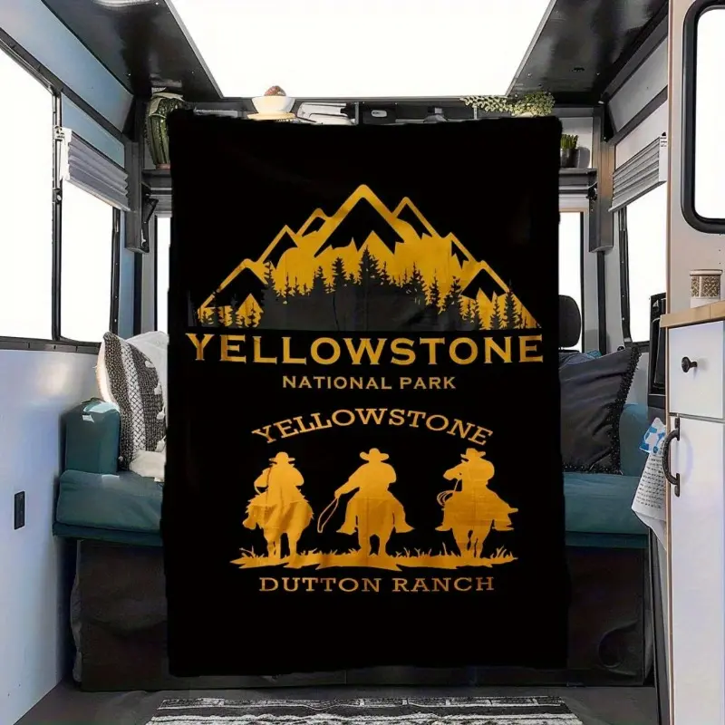 Cozy Yellowstone National Park Denim-Themed 60*80 in Polyester Flannel Single-Piece Blanket - All-Season RV Camping Comfort, Portable Christmas Gift, Cartoon-Accent Decor Throw