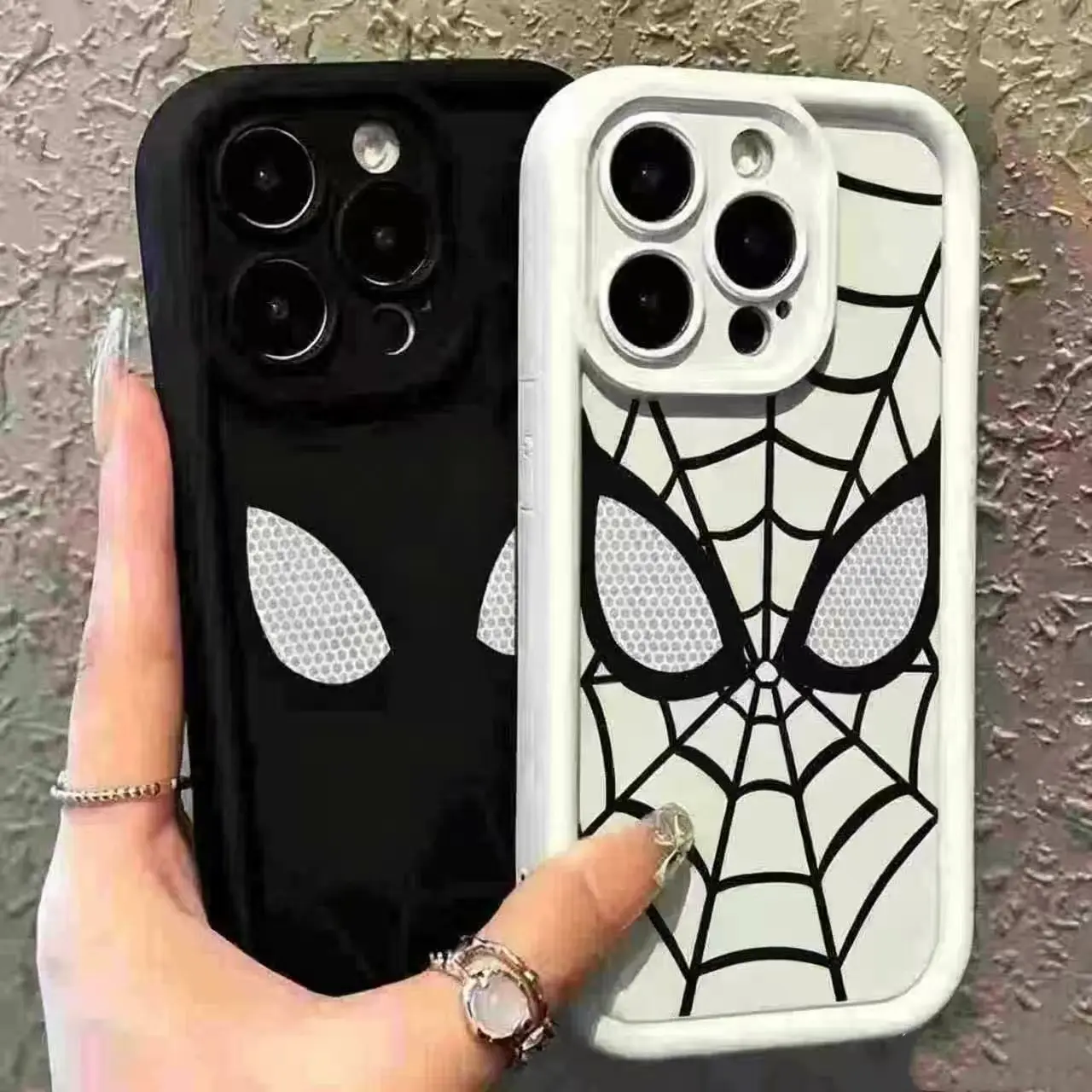 Streetwear Hollow Spider Web Phone Case for iPhone 16, iPhone 15 Pro Max, 14, 13, 12, Full Coverage Silicone Ladder Camera Frame Design