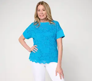 BEAUTIFUL by Lawrence Zarian Knit Lace Crew Neck Top with Tank