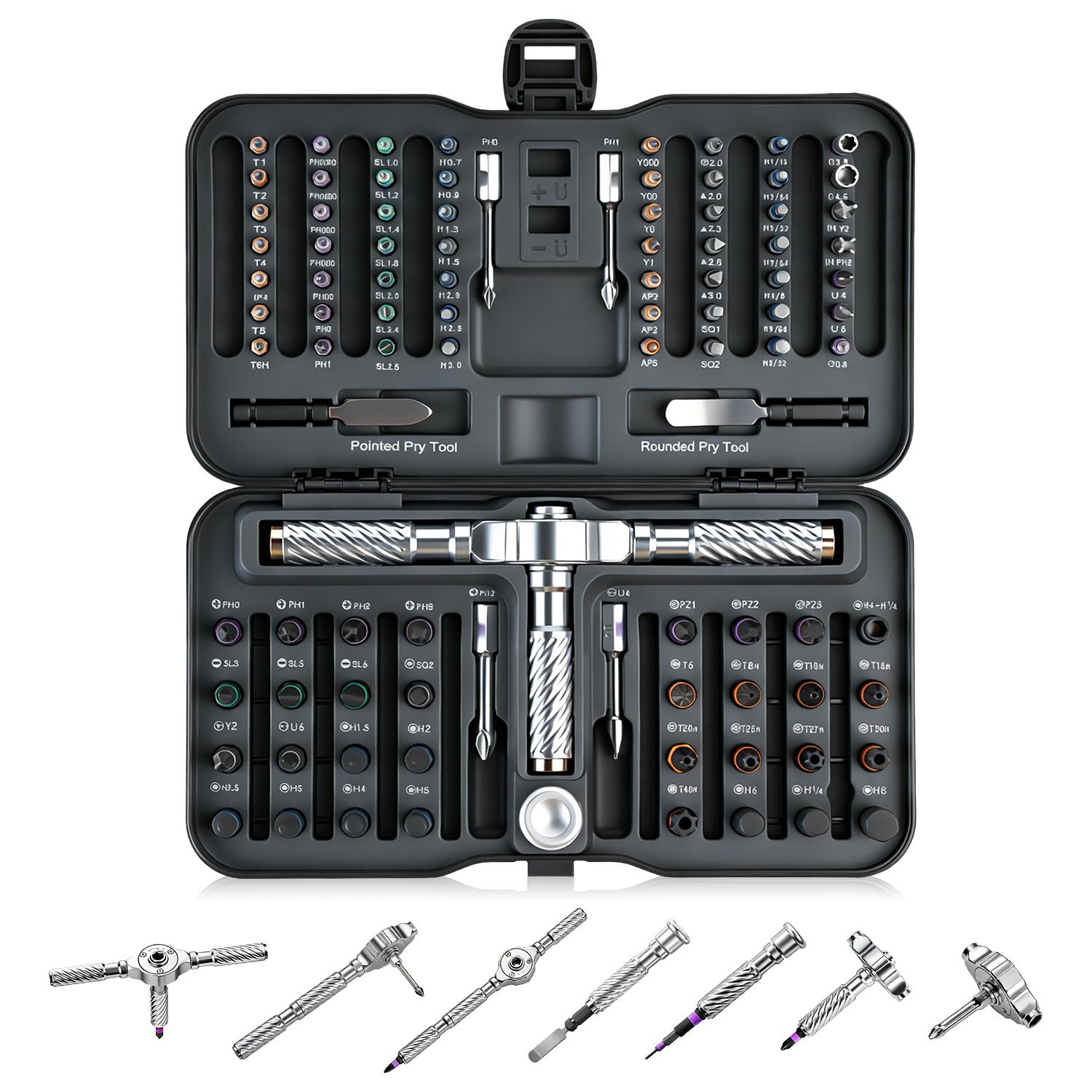 VMAN 100-in-1 Magnetic Ratchet Screwdriver Set, 1pc S2 Steel Bits, Flexible Shaft Work Tools for Furniture Assembly, Precision Electrical Appliance Repair VMAN 100-in-1 Magnetic Ratchet Screwdriver Set, 1pc S2 Steel Bits, Flexible Shaft Work Tools for Furniture Assembly, Precision Electrical Appliance Repair