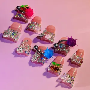 Sweet acrylic press on nails 10pcs Handmade Y2K Style Nails Zebra Stripes Heart Shape Rhinestone Accents Shiny Rhinestones Pink Black Accents Perfect for Weddings Parties Daily Wear Includes Easy Application Tool Kit diy manicure kit easter summer