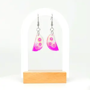 Handcrafted Pink Citrus Resin Earrings – Glittery Fruit Slice Dangles