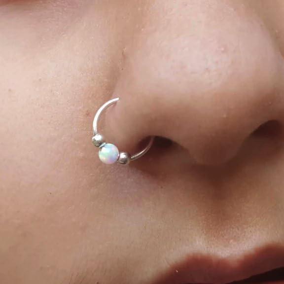 1 count 18G Opalite Nose Ring Hoop for Women 316L Surgical Steel Septum Ring, Nose , Helix, Rook, Conch, Tragus, Daith, and Cartilage Earring in / 8mm/10mm 1 count 18G Opalite Nose Ring Hoop for Women 316L Surgical Steel Septum Ring, Nose , Helix, Rook, Conch, Tragus, Daith, and Cartilage Earring in / 8mm/10mm