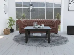 360 stand Modern Jet Black Rectangular Coffee Table - Modern Accent Table with Spacious Size and Bottom Shelf for Indoor Living Spaces, Modern Accent Tables