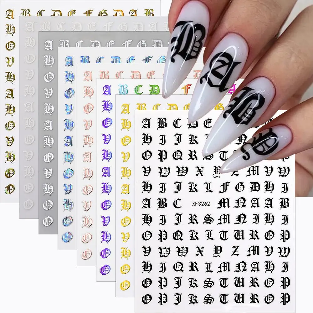 1pc Roman Letter Nail Art Sticker Gold Silver 26 Alphabet Adhesive Decals English Letter Number DIY Sliders Manicure Decoration