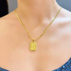XINCY Trendy Initials A-Z Square Pendant NK Chain High-End Texture Shiny Fashionable Necklace for Men Women's Daily Wear 50+5 cm Chain Length Copper Stainless Steel Jewelry Gift