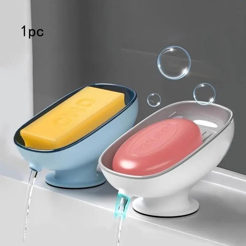 1-Piece Luxurious Adjustable Oval Self Draining Soap Dish with Drain, Wall-Mounted Anti-Slip Removable Soap Tray for Bathroom, Shower and Sink, Bathroom Accessory