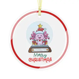 Axolotl Snow Globe Merry Christmas Clear Glass Ornament, Christmas Gift, Christmas Decorations