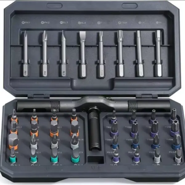 42-in-1 Chromium Alloy CNC Machined Multifunctional Ratchet Drill Tool Kit - Magnetic Screwdriver Tools, Torx Precision Bits, Magnetized Tips, Rubber-Coated Detachable Metal Handle, Case, Heavy-Duty Portable Minimalist Gadget for Fitness Equipment Repair,