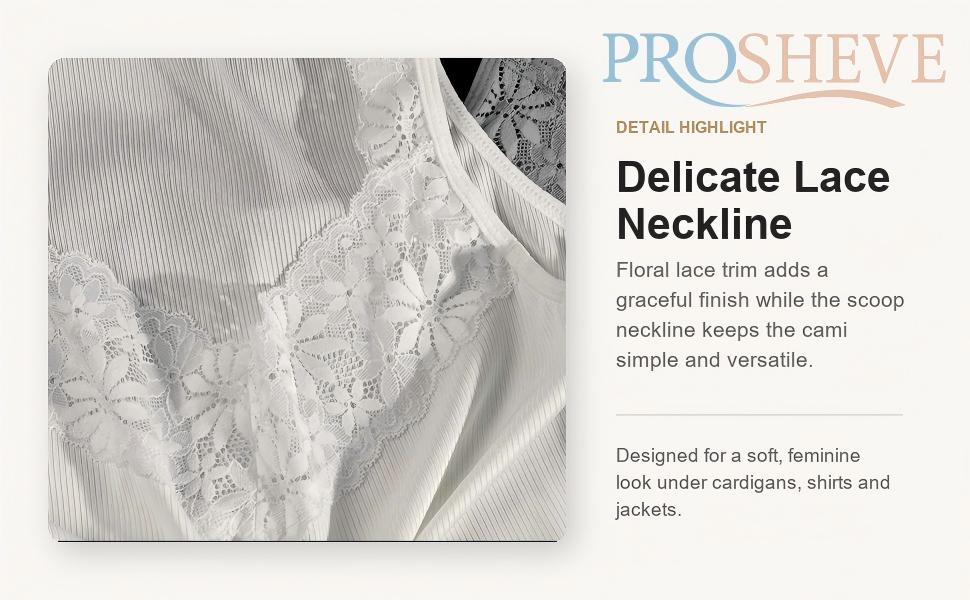 PROSHEVE women’s lace sleeveless tank top, V-neck lace camisole, no bra pads included, slim-fit breathable ribbed camisole top, sexy lace top suitable for everyday wear, summer basic top that can be layered or worn solo, summer vibe.,spaghetti