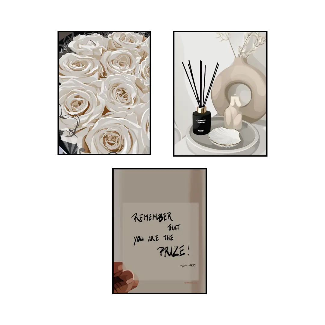 Art Print Bundle : White Roses + Quotes II + Home decor I - Smard Black Wall Art Print/ Canvas for Home /Office Decor