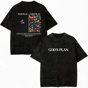 God's Plan Unisex Washed T-Shirt, Christian t shirts, Vintage 90s Graphic Tee, Gift Top Womenswear Cotton Streetwear Summer, Gift For Her, For Mom,  Vintage Tee Loose Fit Short Sleeve Casual Streetwear Baggy Washed Unisex Tops