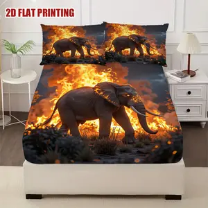 3-piece Sunset Elephant Soft Bed Sheet Set, Suitable for Vacation Home, Includes 1 Bed Sheet and 2 Pillowcases - Brings a Cozy Holiday Experience