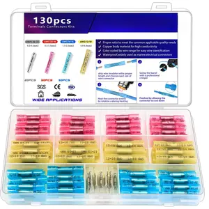130 count Heat Shrink  Connector,  Crimp Electrical Wire Connector,  Splice Terminal  for Repair and Maintenance. Suitable for Automotive, Decoration Wiring, Marine Wire Joint