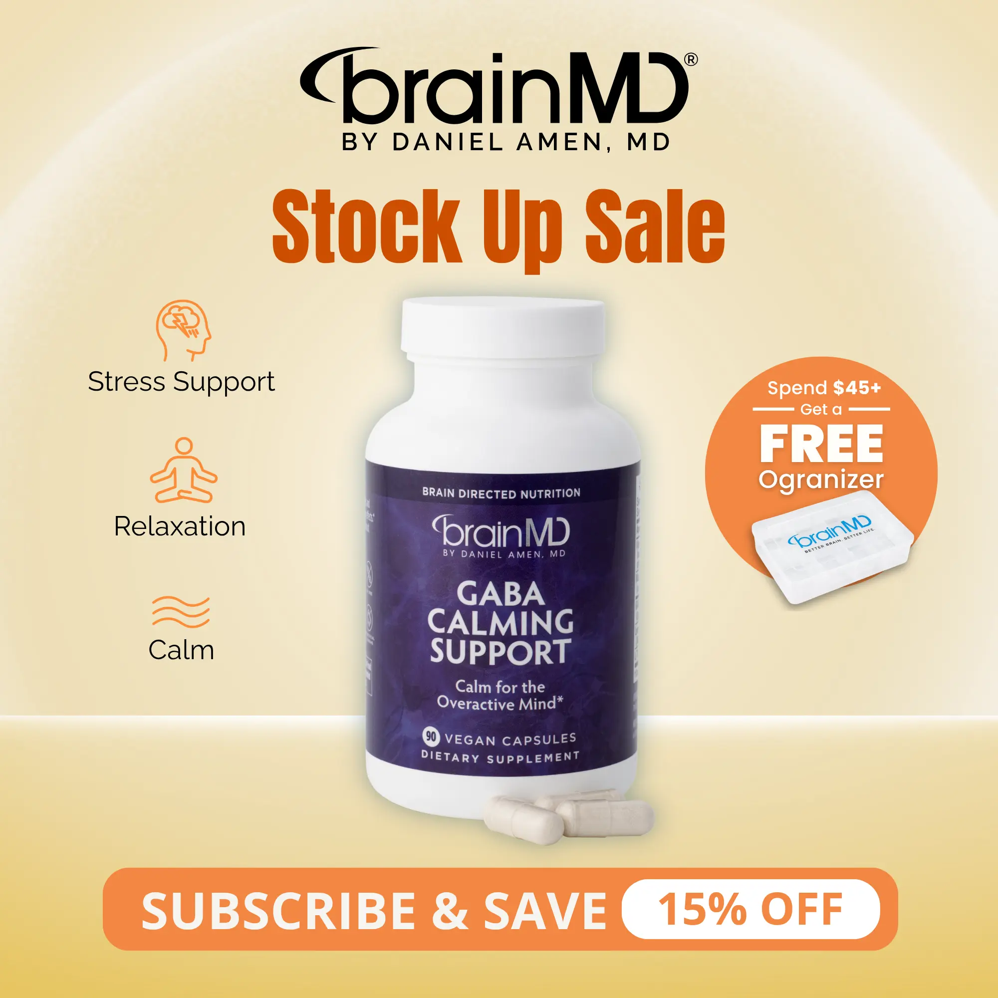 GABA Calming Support | BrainMD | 90 Capsules | Calm & Stress Support | Relaxation, Focus & Emotional Balance | GABA with L-Theanine, Lemon Balm & Magnesium