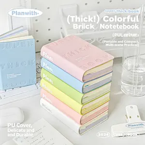 Planwith Super Thick Color Brick Notebook, Portable Mini PU Cover Blank Journal with Double Bookmark Ribbons