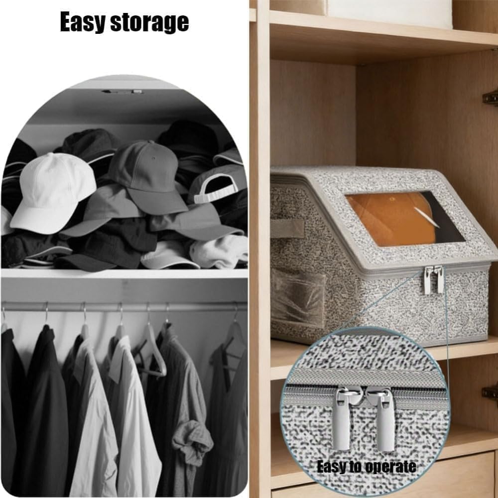 Stackable Hat Organizer for Baseball Caps, Ball Cap Storage Organizer with Clear Window, Hat Storage Box Flip-Top Access for Closet Bedroom Shelf (Gray)