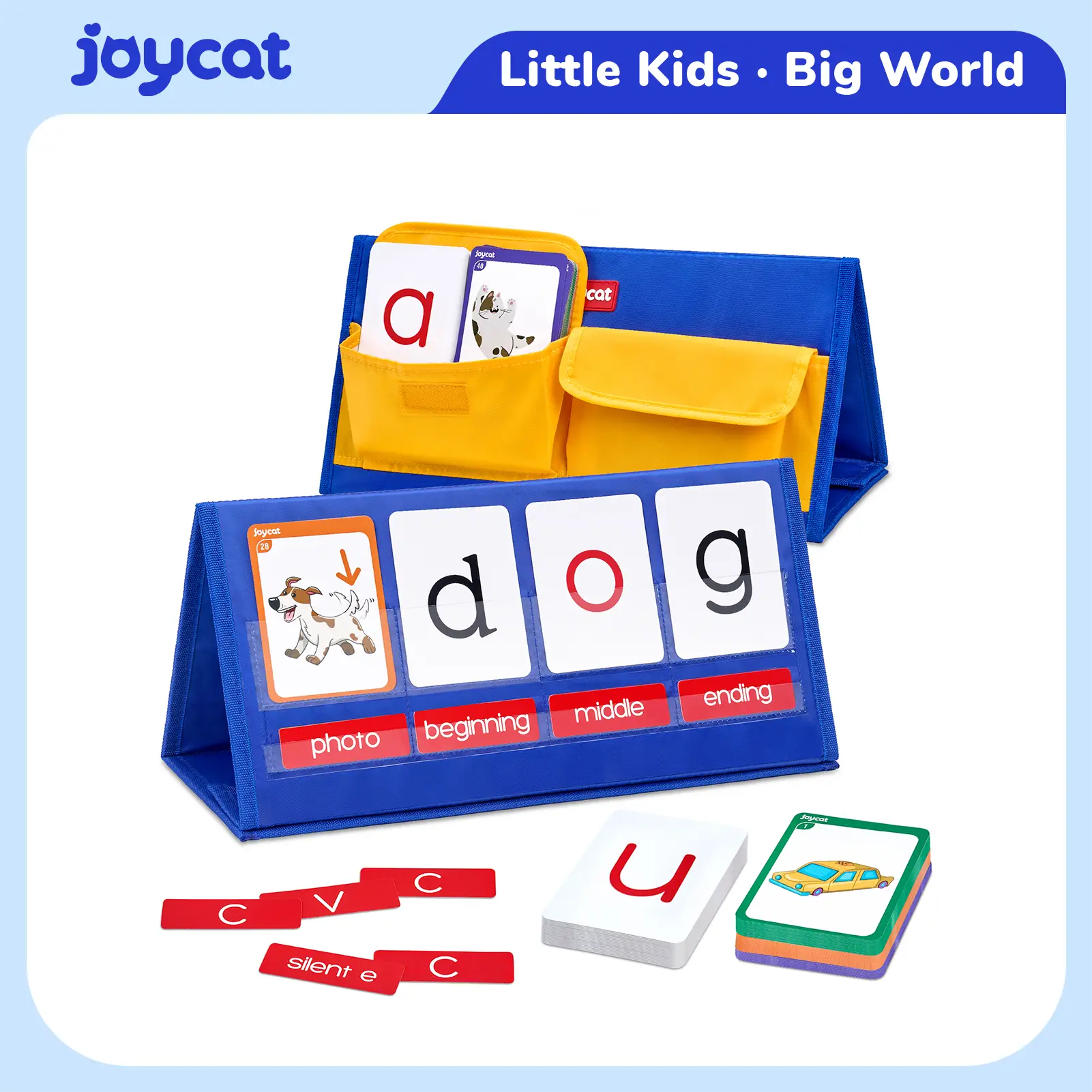 Word Building Desktop Pocket Chart Tent Flash Cards Kit, CVC Words Phonics Games Blending Board for Spelling, Language Learning, Educational Material