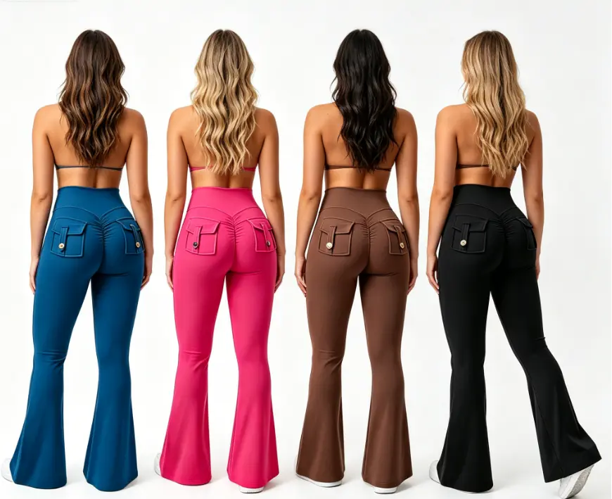 Women's 4-Pack Viral TikTok Scrunch Butt Flare Leggings, High Waist Tummy Control Sporty Sports Bottoms with Decorative Back Pockets, Stretch Bootcut Yoga Pants, Butt Lifting Slim Fit Clothes for Women, Casual & Gym Wear 2026,summerwins