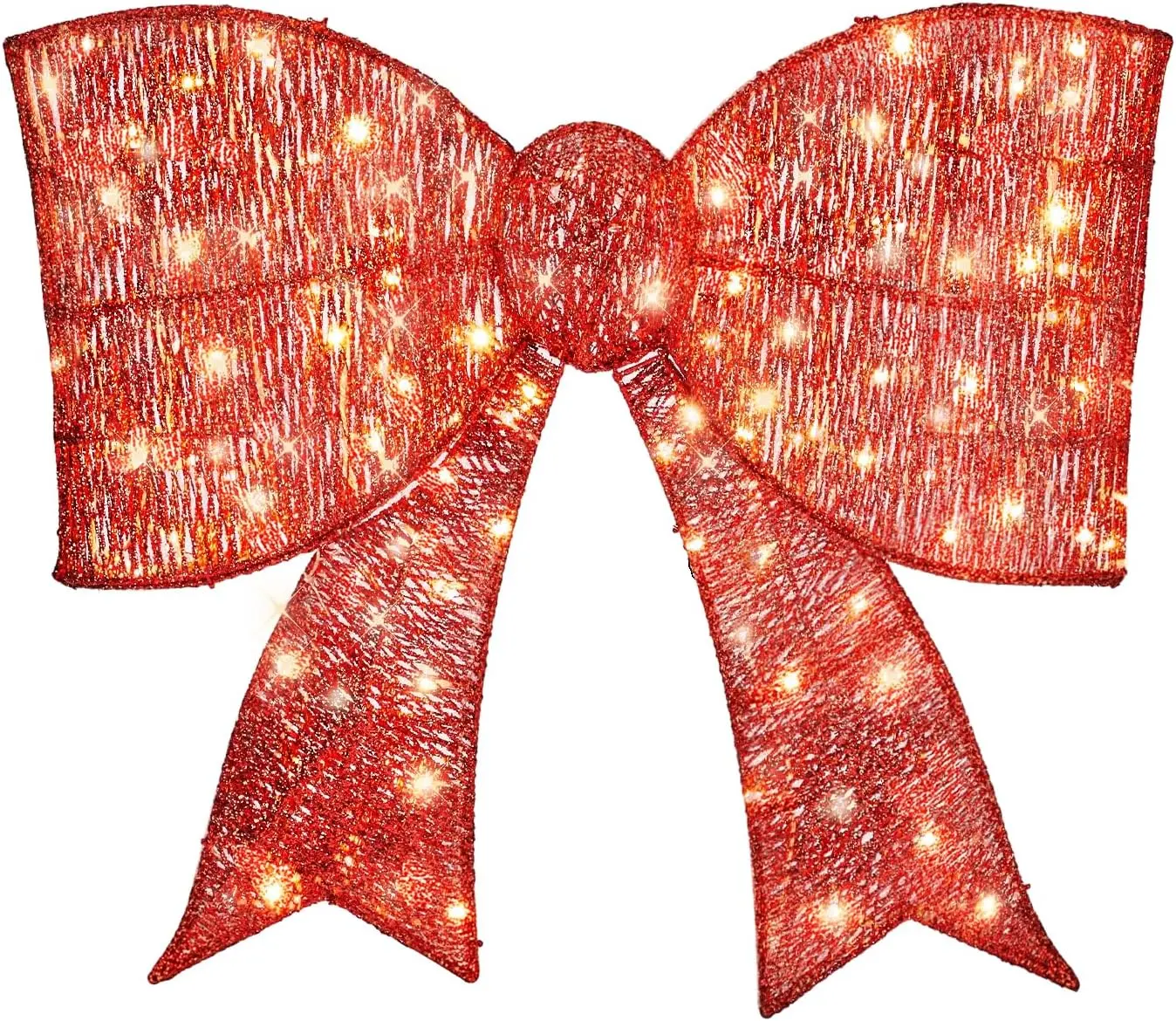 28in Pre Lit Christmas Bow Decoration, Gaint Light up 3D Bow w/LED Light, Large Holiday Decor for Doorway Tree Topper Wearth Garland Stair Railing,Indoor Outdoor, Red